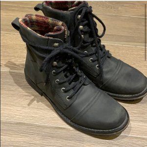 Walker & Whyte Men Black Leather Plaid Lining Combat Boots Size 10